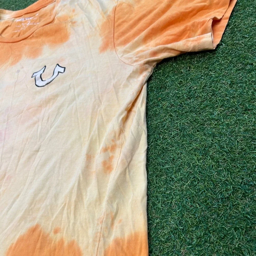 True Religion Mens Orange Tie Dye Buddha World Tour Graphic T-Shirt XL